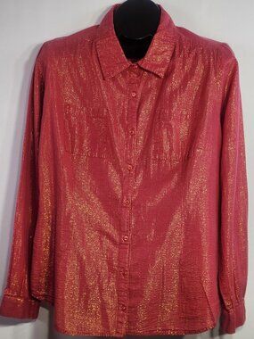 Cato Long Sleeve Button Down Shirt/Blouse Salmon with Gold Metallic - Size XL